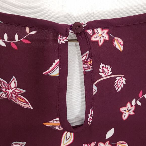 Simply Styled Blouse Womens Large Purple Floral Print Keyhole Back Scoop Neck - Picture 7 of 11